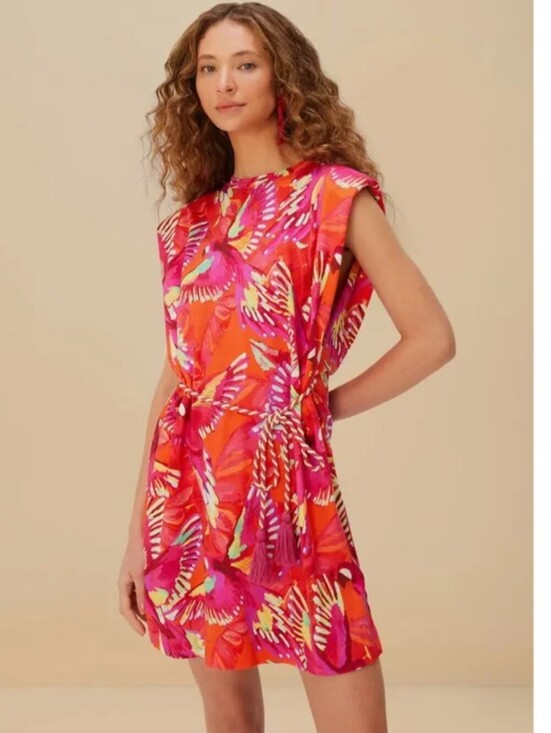 FARM Rio Dresses & Skirts - FARM Rio Orange Flying Birds Organic Cotton Jersy Mini Dress Padded Shoulders